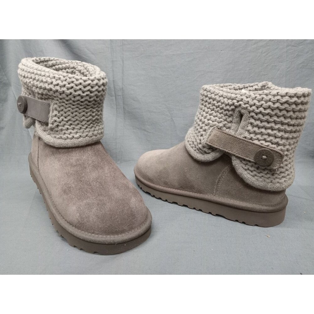 UGG Australia Girls Shaina Fold Down Knit Suede Boots Grey Size 5 NEW NO BOX!